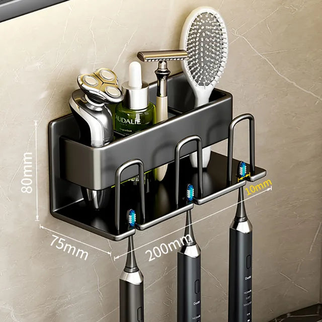 Toothbrush Holder Wall Mounted Aluminum Punch Free Toothpaste Cup Storage Hook Bathroom Accessories Organizer