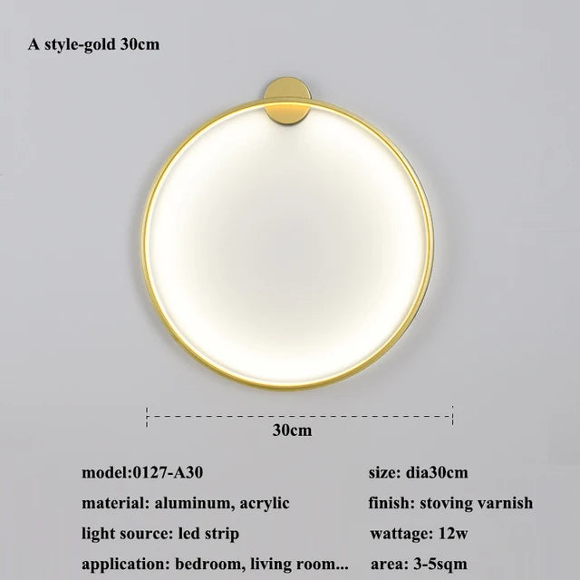 New Modern Led Black Gold Circle Wall Lamp Bedroom Decoration Led Wall Lamp Living Room Background Wall Light Wall Lamp