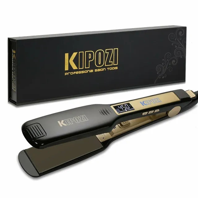 Plancha de pelo profesional KIPOZI de titanio con pantalla LCD Digital, rizador de calentamiento instantáneo de doble voltaje