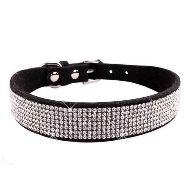 Collar de perro de cristal de fibra de ante, cómodo collar de perro con diamantes de imitación y purpurina, Collar con hebilla de aleación de Zinc para perros pequeños y gatos XXS-L