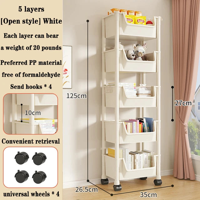 Trolley Bookshelf Portable Creative Kitchen Storage Rack Living Room Mobile Display Cabinet Corner Movable Bookshelf With Wheels