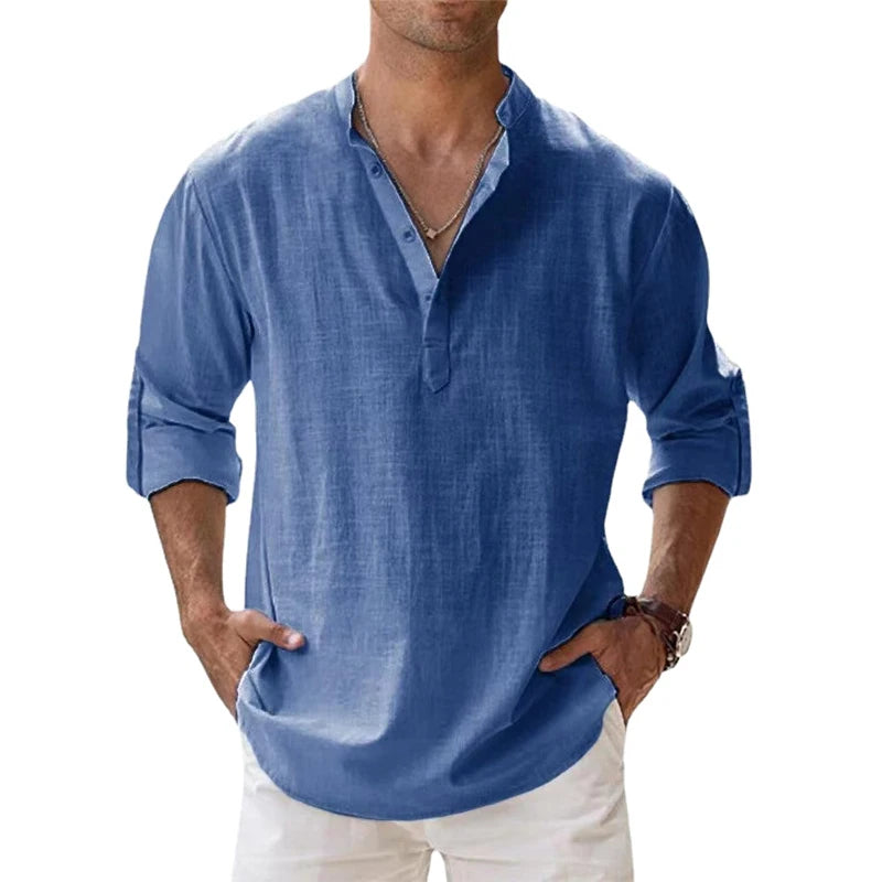 New Cotton Linen Shirts for Men Casual Shirts Lightweight Long Sleeve Henley Beach Shirts Hawaiian T Shirts for Men