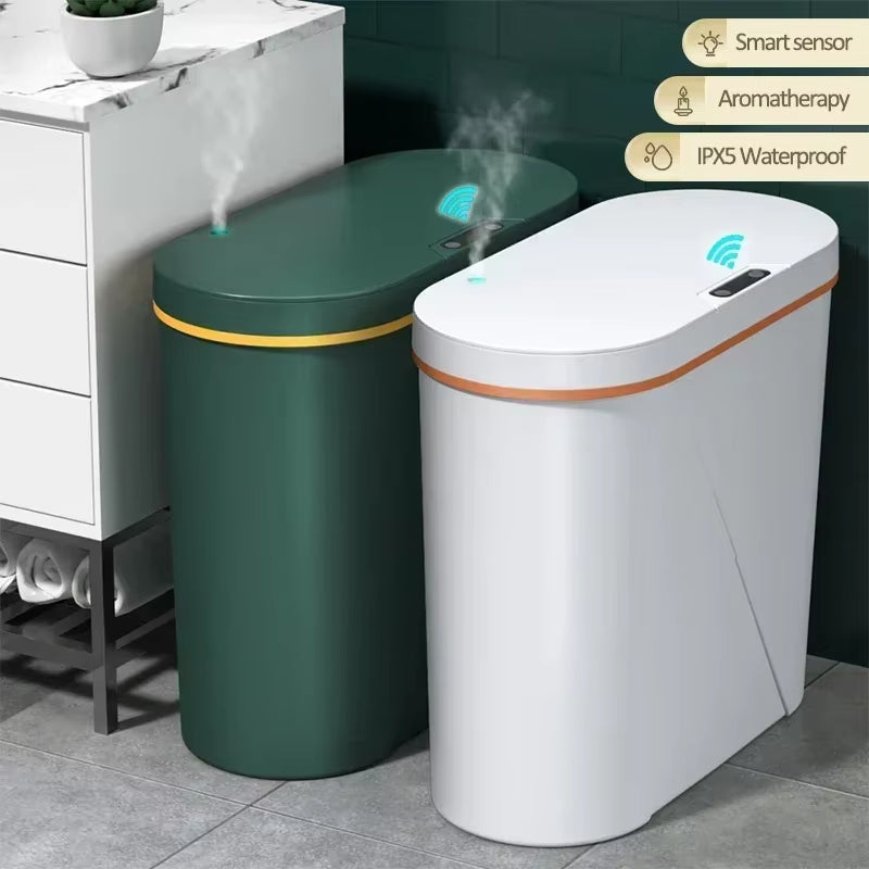 15L Aromatherapy Smart Sensor Trash Can Garbage Bin Electronic Trash Bin Narrow Toilet Rubbish Wastebasket for Home Kitchen Bath