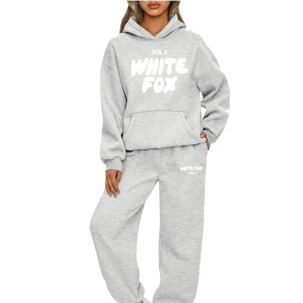 White Fox Womens Tracksuit Printing Hooded Sweatshirt Suit High Quality Casual Jogging Outfits Clothing Pullover Lady Sport Sets