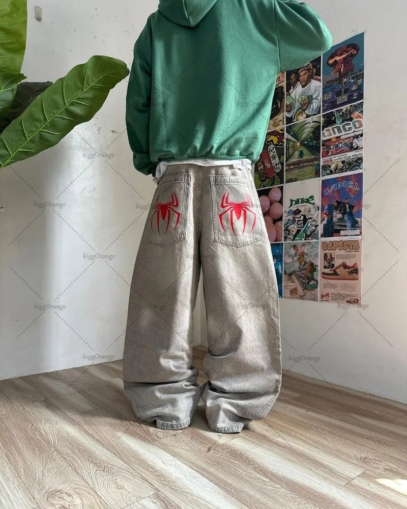 Oversized Harajuku Baggy Jeans American Retro Letter Print Wide-leg Straight Pants Men Gothic Punk Casual Trend Brand Streetwear Trousers