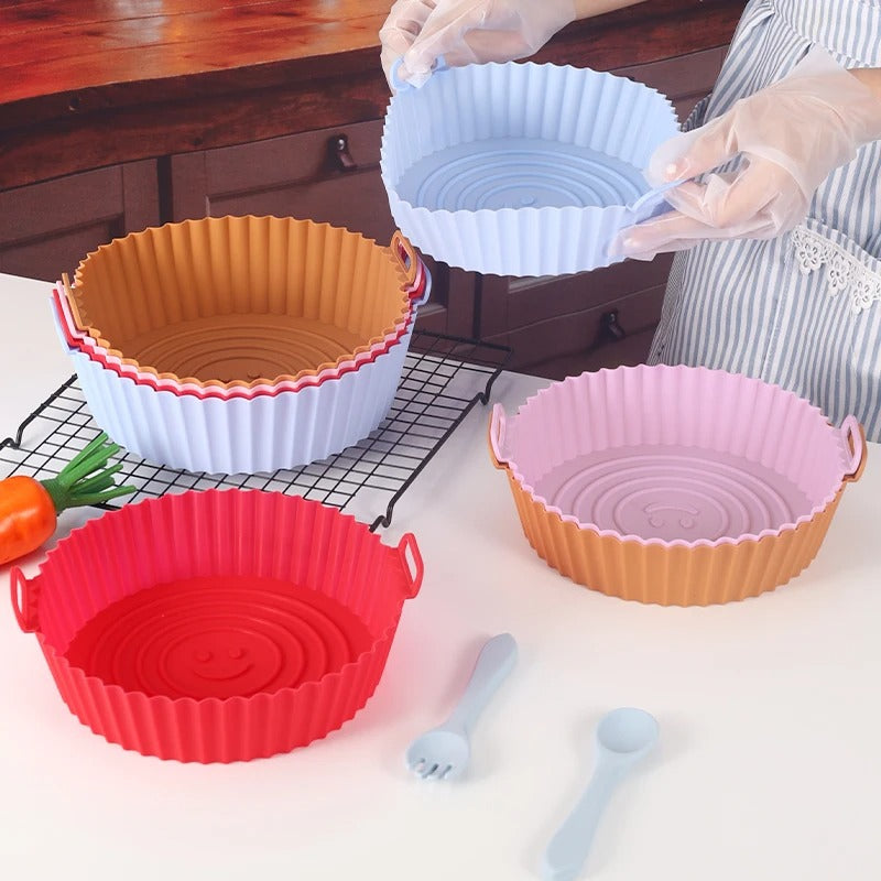 Plateau en Silicone pour friteuse à Air, plateau de cuisson pour four, Pizza, poulet frit, outil de cuisson, doublure réutilisable, panier en Silicone facile à nettoyer