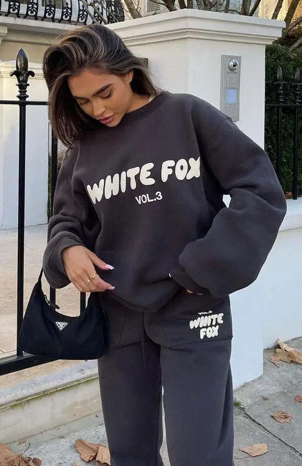 White Fox Europe and American Womens Clothing Burst Casual Fashion Letter Print Top Trousers Sport Suit Women