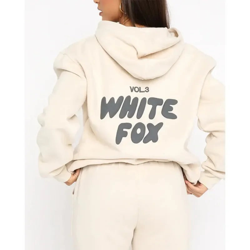 White Fox Women's hoodie set printed with wool letters loose two-piece sports pants