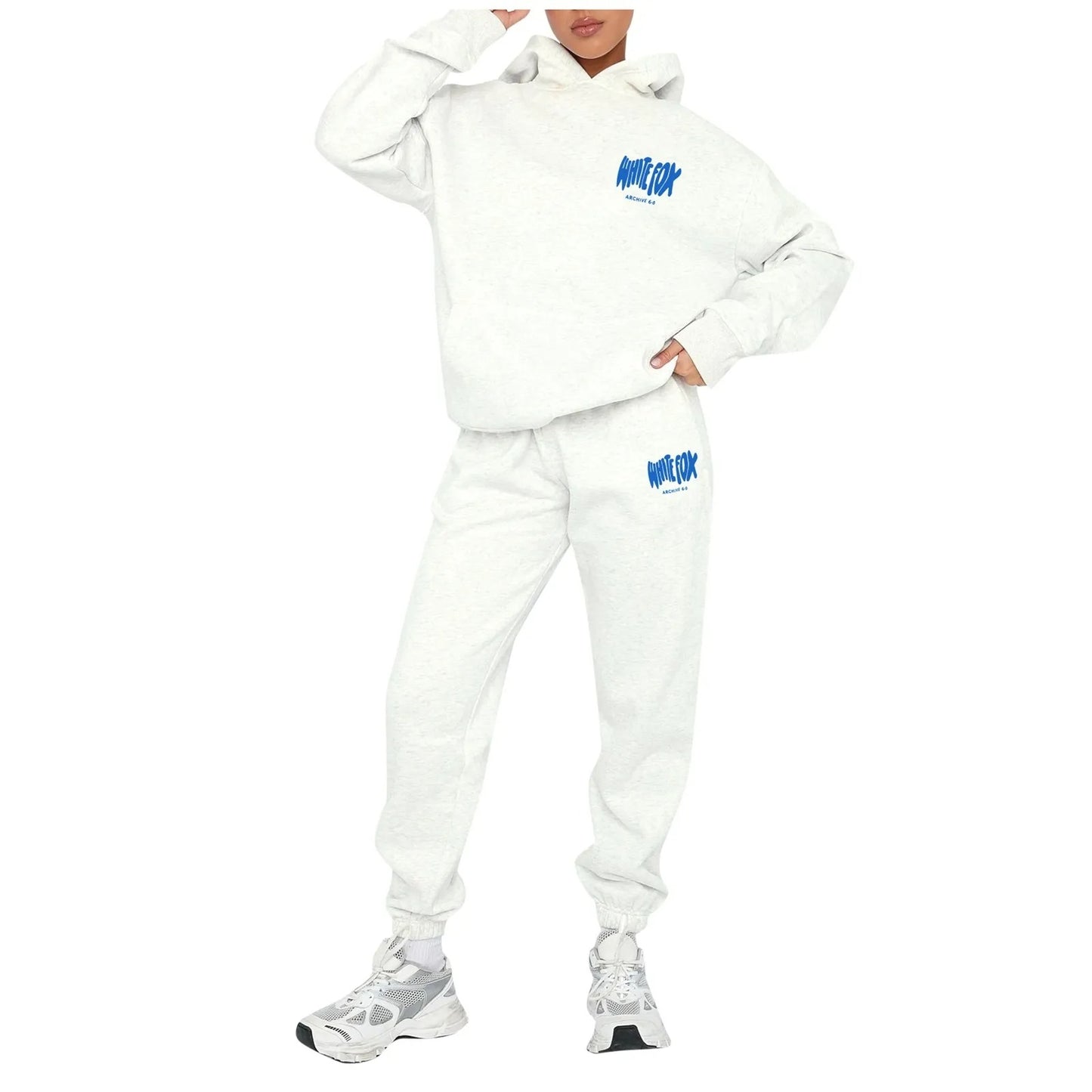 White Fox Letter Printed Two-piece Hooded Sportswear Set Hoodies and High Waist Short Pants Suit Spring Casual Loose Fashion Tracksuit