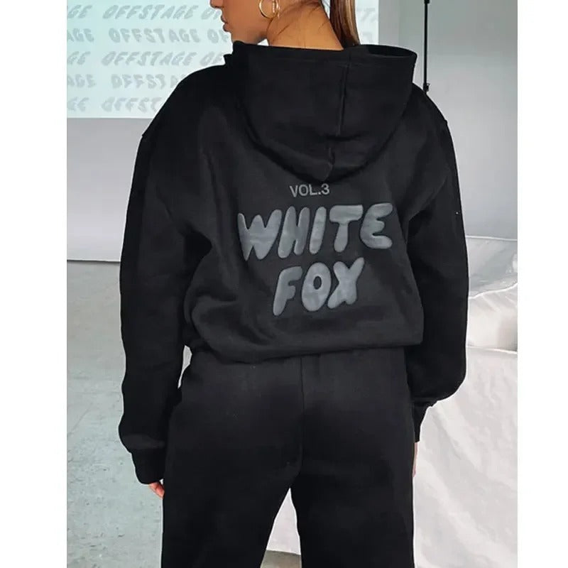 White Fox Women's hoodie set printed with wool letters loose two-piece sports pants