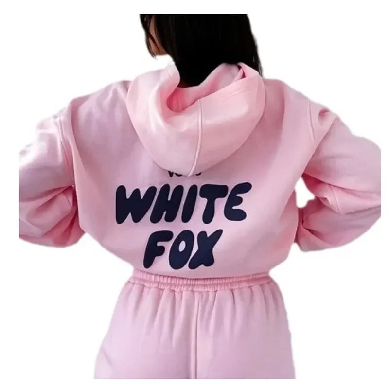 White Fox Women's hoodie set printed with wool letters loose two-piece sports pants