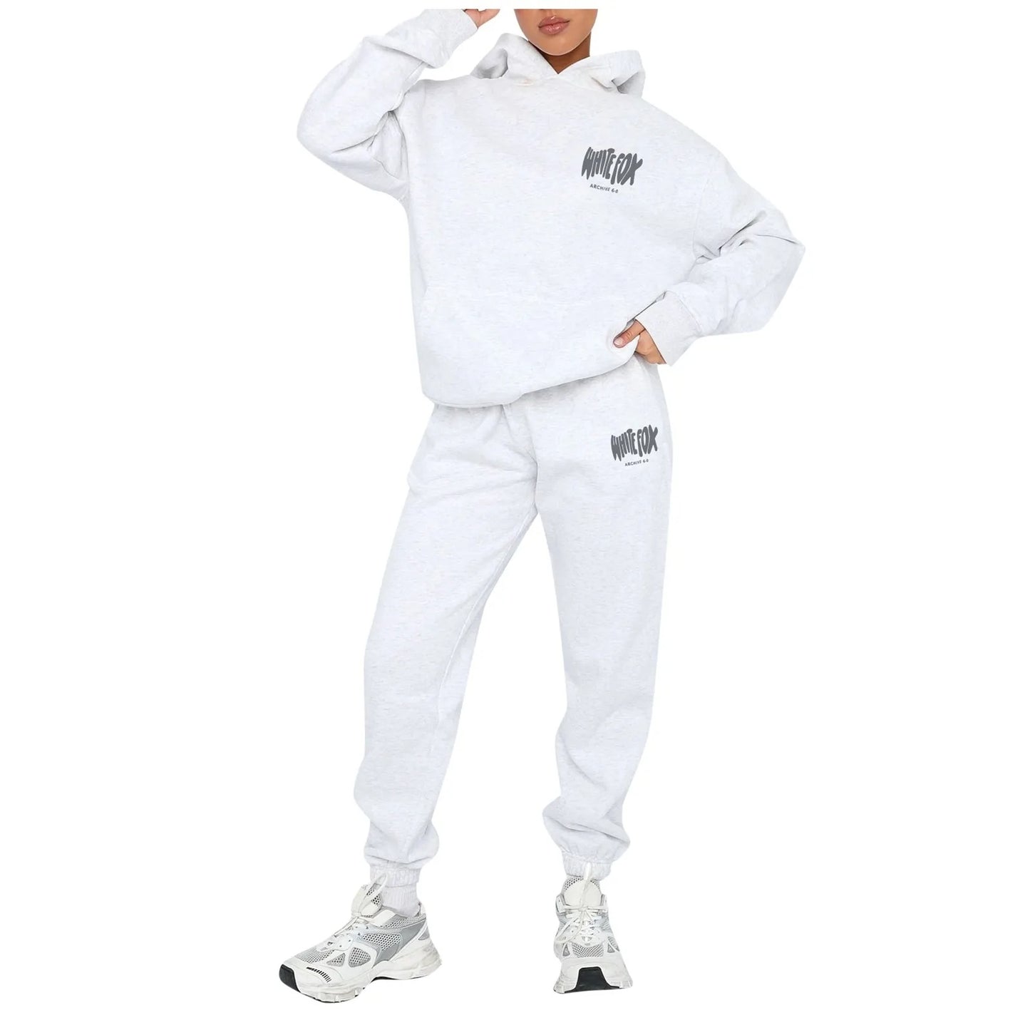 White Fox Letter Printed Two-piece Hooded Sportswear Set Hoodies and High Waist Short Pants Suit Spring Casual Loose Fashion Tracksuit