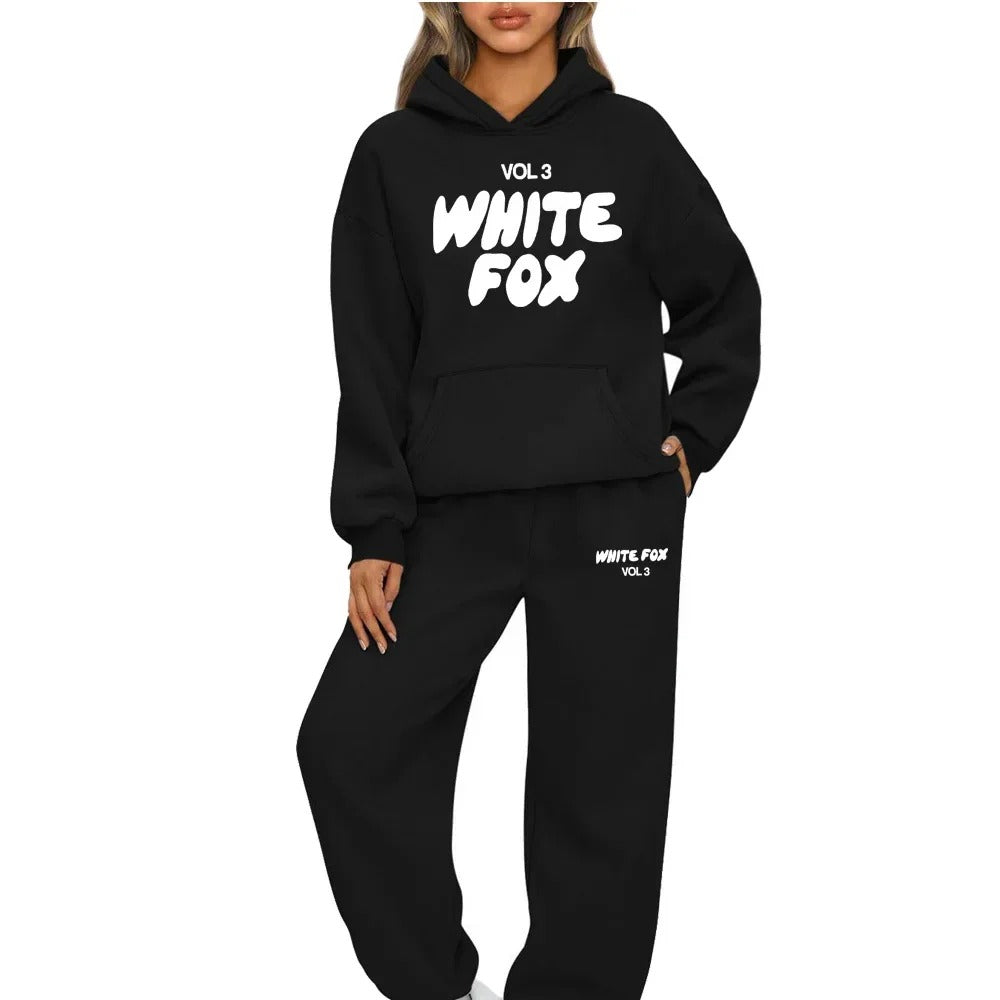 White Fox Womens Tracksuit Printing Hooded Sweatshirt Suit High Quality Casual Jogging Outfits Clothing Pullover Lady Sport Sets