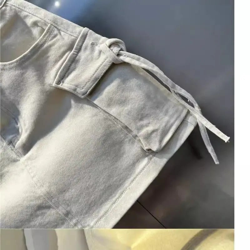 Y2K Fashion Three Dimensional Strap Pocket Wash High Tooling Denim Skirt Women Summer Vintage Casual Joker A Skirt