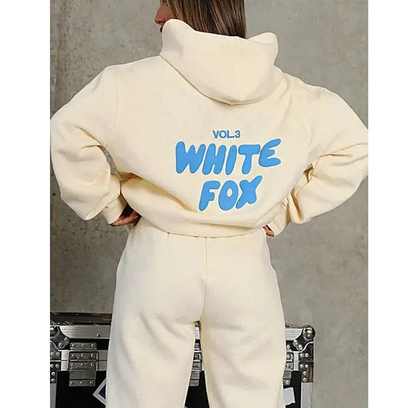 White Fox Women's hoodie set printed with wool letters loose two-piece sports pants