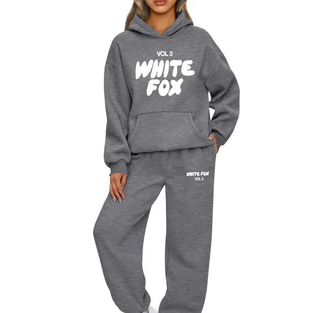 White Fox Womens Tracksuit Printing Hooded Sweatshirt Suit High Quality Casual Jogging Outfits Clothing Pullover Lady Sport Sets