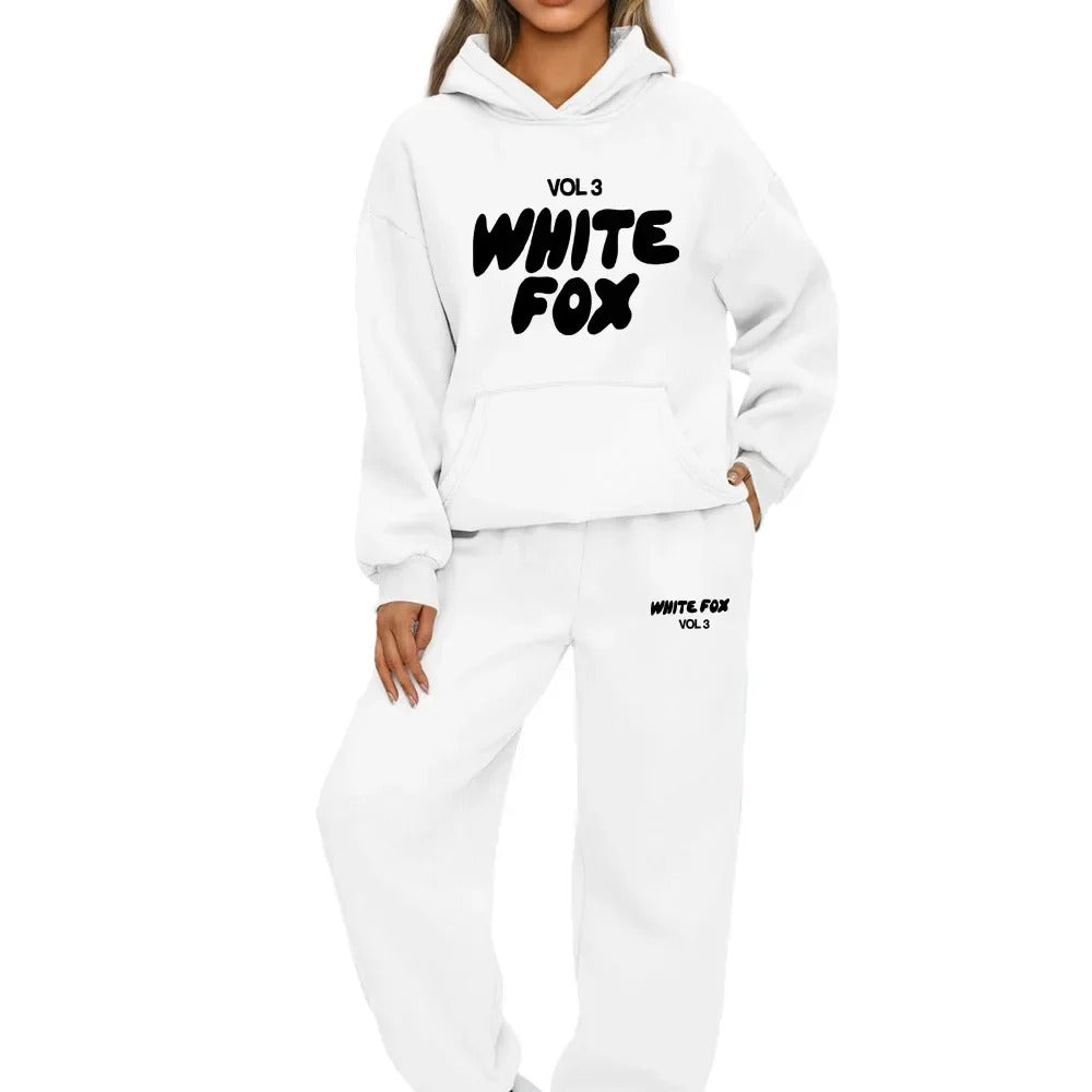 White Fox Womens Tracksuit Printing Hooded Sweatshirt Suit High Quality Casual Jogging Outfits Clothing Pullover Lady Sport Sets