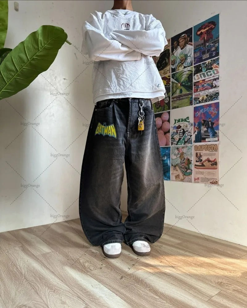 Oversized Harajuku Baggy Jeans American Retro Letter Print Wide-leg Straight Pants Men Gothic Punk Casual Trend Brand Streetwear Trousers