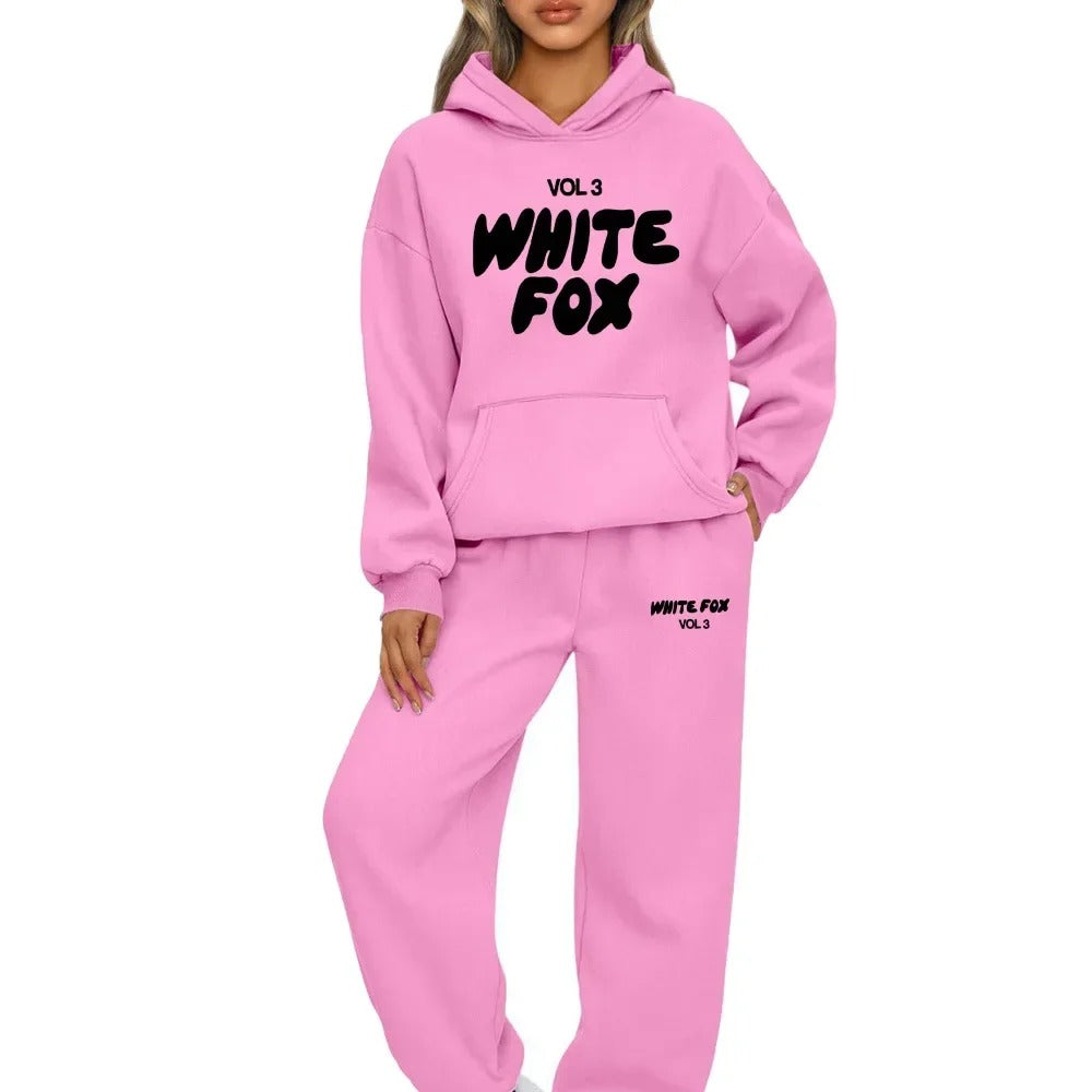 White Fox Womens Tracksuit Printing Hooded Sweatshirt Suit High Quality Casual Jogging Outfits Clothing Pullover Lady Sport Sets