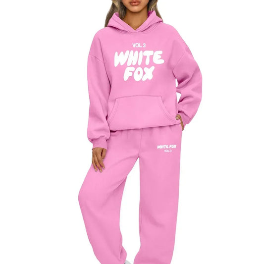 White Fox Womens Tracksuit Printing Hooded Sweatshirt Suit High Quality Casual Jogging Outfits Clothing Pullover Lady Sport Sets