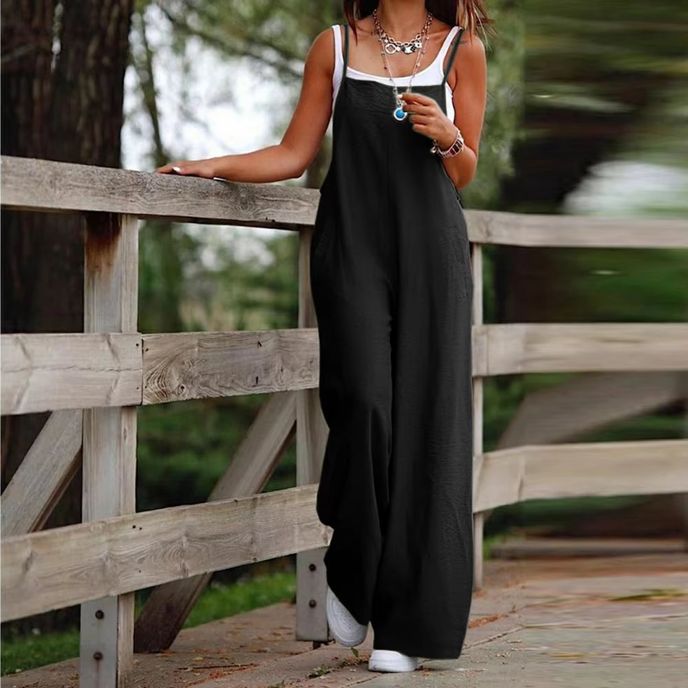 Plus Size Cotton Linen Overalls Pants Loose Wide -Footed Casual Jumpsuit for Women Clothing Oversized 2023 Summer Tourism