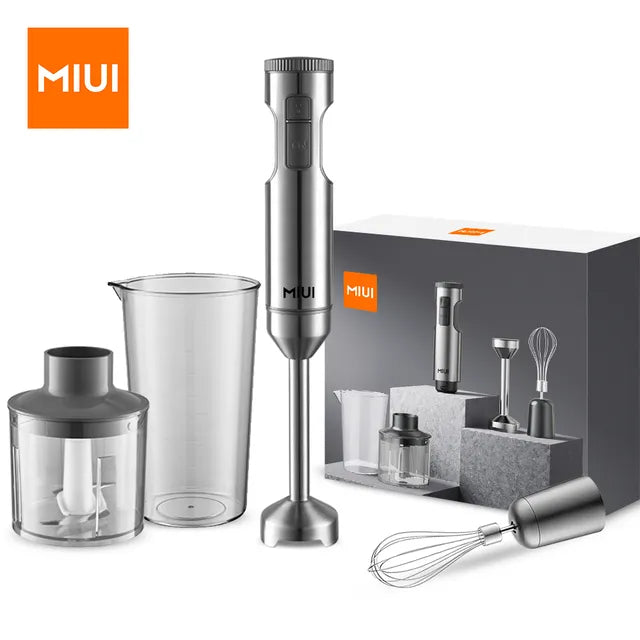 MIUI Hand Immersion Blender 1000W Powerful 4-in-1,Stainless Steel Stick Food Mixer,700ml Mixing Beaker,500ml Processor,Whisk