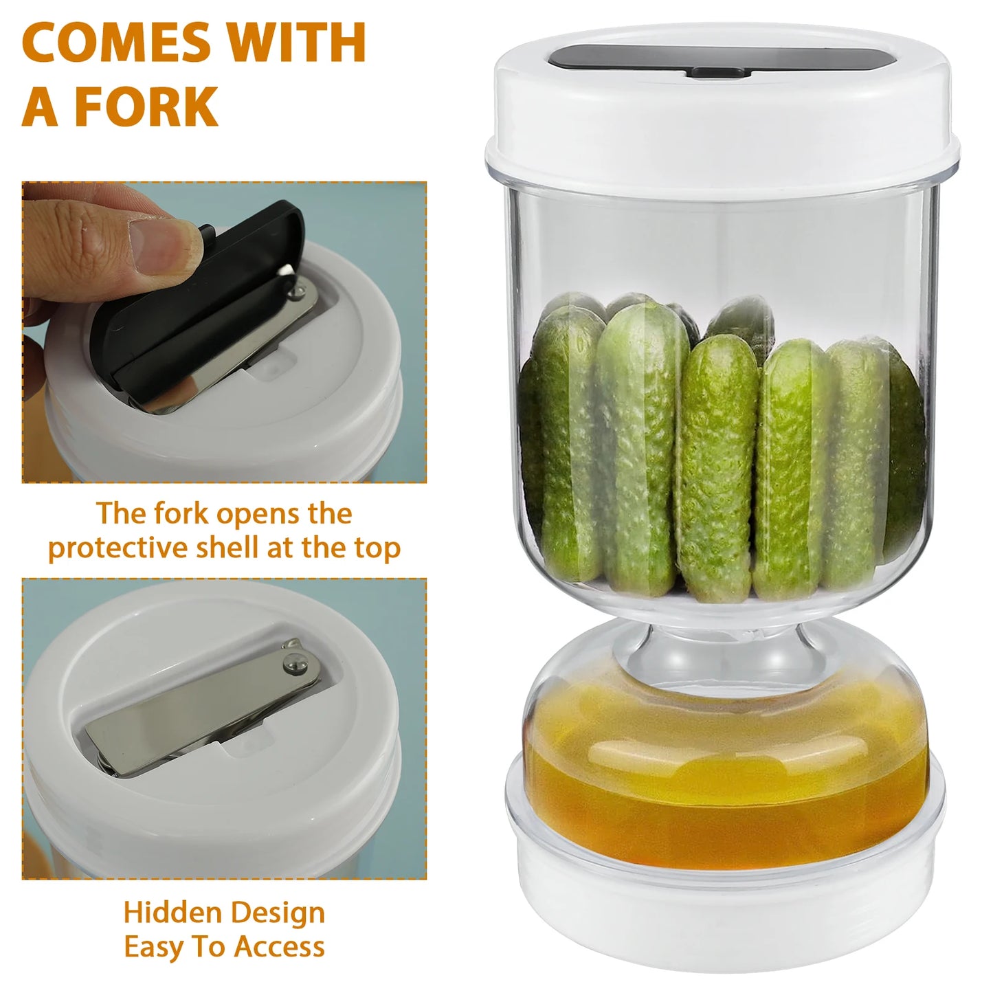 Pickles Jar With Forks Dry and Wet Dispenser Pickle and Olives Hourglass Jar Cucumber Container for Kitchen Juice Separator Tool