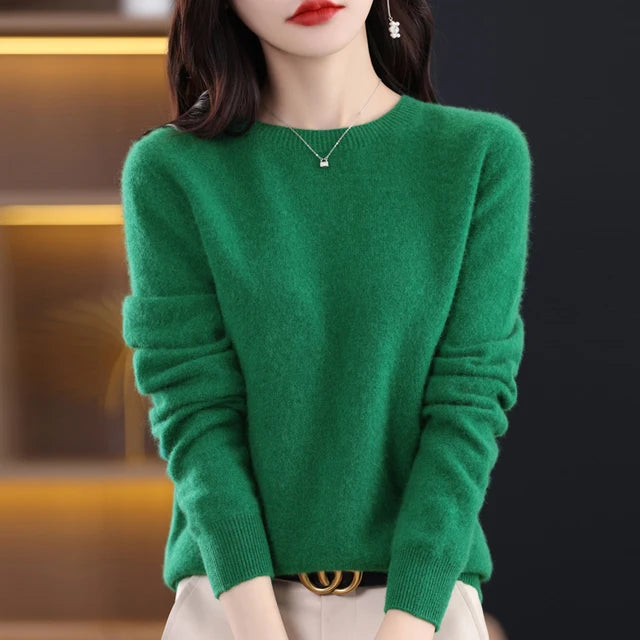 New Cashmere  Basic Top Long Sleeve Women O-Neck Knitted Sweater 100% Pure Merino Wool Pullover Clothing Knitwear