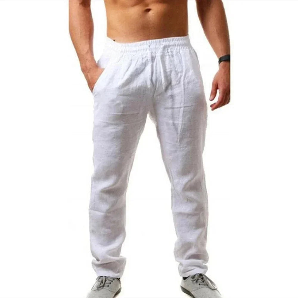 Men'S Linen Pants Summer Male Breathable Linen Trousers Sweatpants Solid Color Linen Fitness Pants Jogging Fitness Streetwear