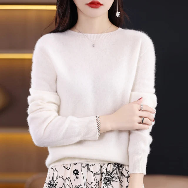 New Cashmere  Basic Top Long Sleeve Women O-Neck Knitted Sweater 100% Pure Merino Wool Pullover Clothing Knitwear