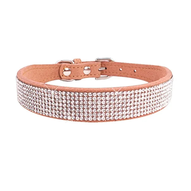 Collar de perro de cristal de fibra de ante, cómodo collar de perro con diamantes de imitación y purpurina, Collar con hebilla de aleación de Zinc para perros pequeños y gatos XXS-L