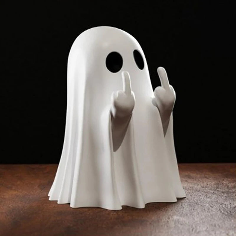 Middle Finger Cute Ghost Statue, Ghosts Small Scary Ghost Figurines, Halloween Home Decorations, Coffee Table Centerpieces Shelf