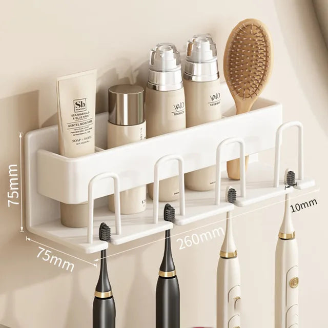 Porte-brosse à dents mural en aluminium, sans poinçon, crochet de rangement pour tasse de dentifrice, organisateur d'accessoires de salle de bains