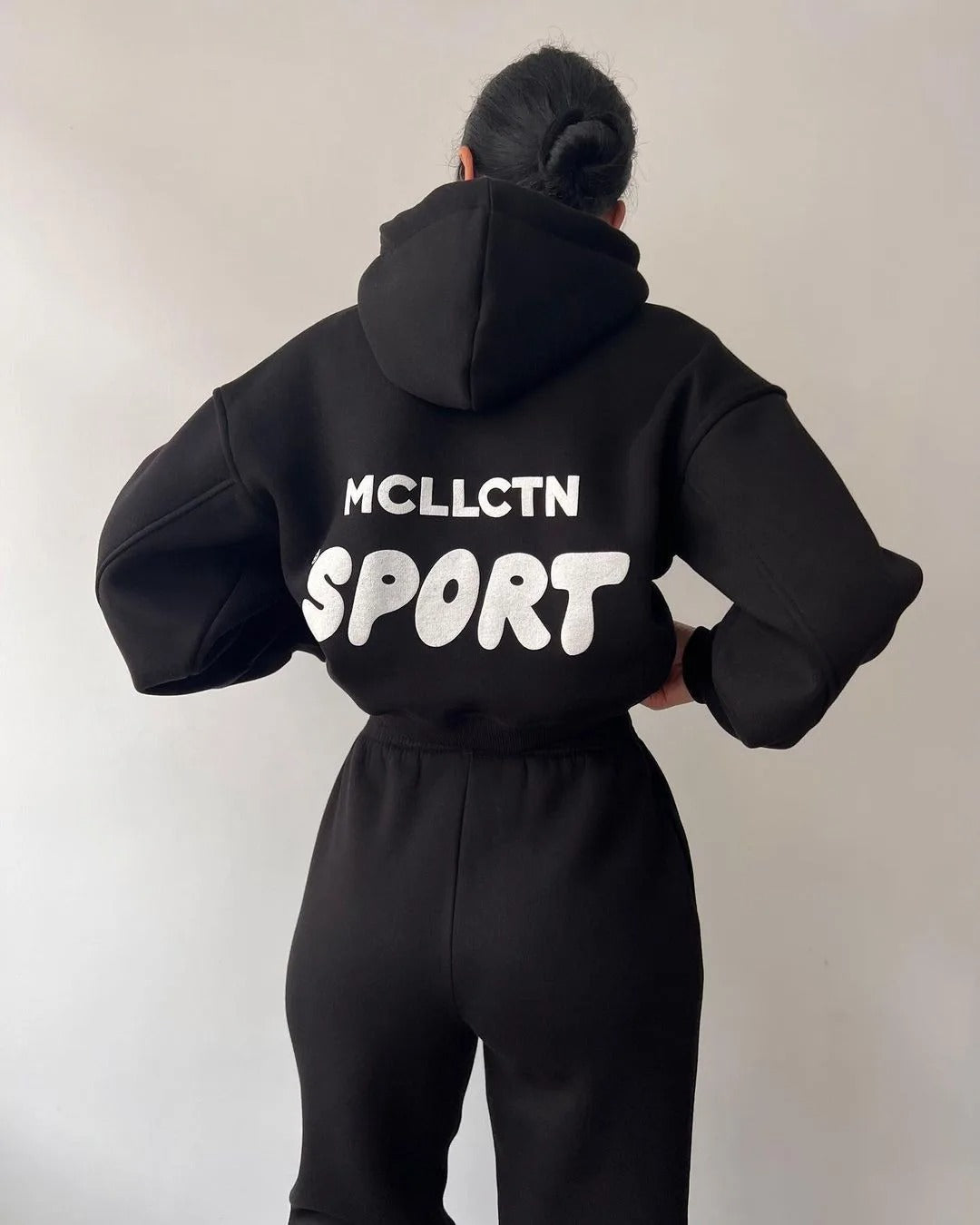 MCLLCTN Sport Women Tracksuit Solid Long Sleeve Letter Print Hoodie Fall Casual Loose Hooded Sets Warm Suit Trousers Two Piece Pants Sets