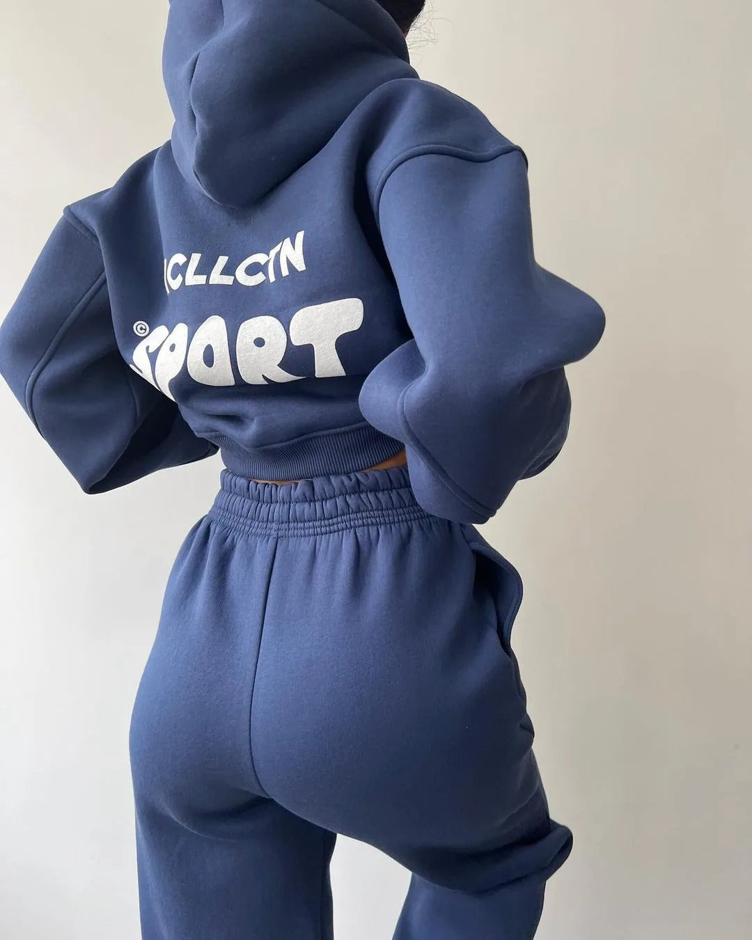 MCLLCTN Sport Women Tracksuit Solid Long Sleeve Letter Print Hoodie Fall Casual Loose Hooded Sets Warm Suit Trousers Two Piece Pants Sets