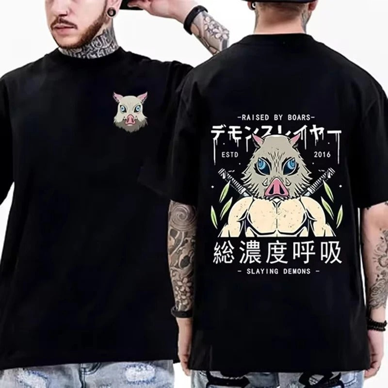 Oversized T Shirts Japanese Anime Demon Slayer Uzui Tengen Print T-shirt Funny Ninja Mice Muki Muki Gym Muscular Mouse