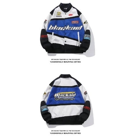 Men and Women Jacket Y2k Autumn Varsity Jacket Long Sleeve Motorcycle Jacket Racing Baseball Printed Casual Loose Coat