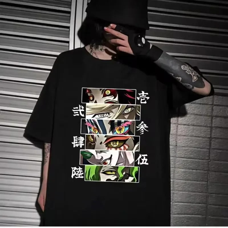 Oversized T Shirts Japanese Anime Demon Slayer Uzui Tengen Print T-shirt Funny Ninja Mice Muki Muki Gym Muscular Mouse