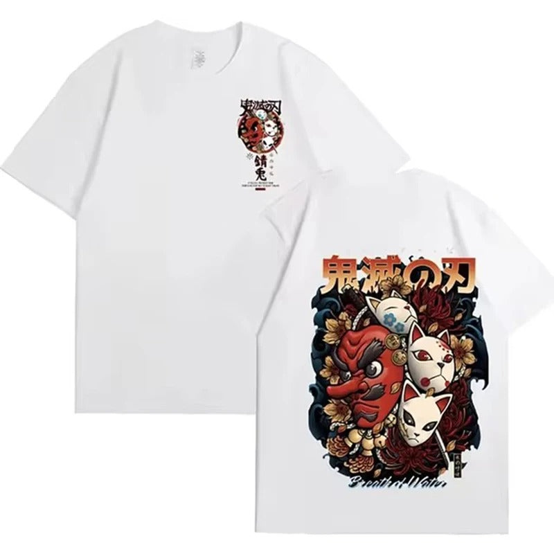 Oversized T Shirts Japanese Anime Demon Slayer Uzui Tengen Print T-shirt Funny Ninja Mice Muki Muki Gym Muscular Mouse