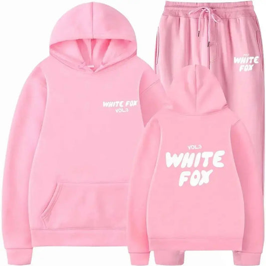 White Fox Womens Tracksuit Printing Hooded Sweatshirt Suit High Quality Casual Jogging Outfits Clothing Pullover Lady Sport Sets