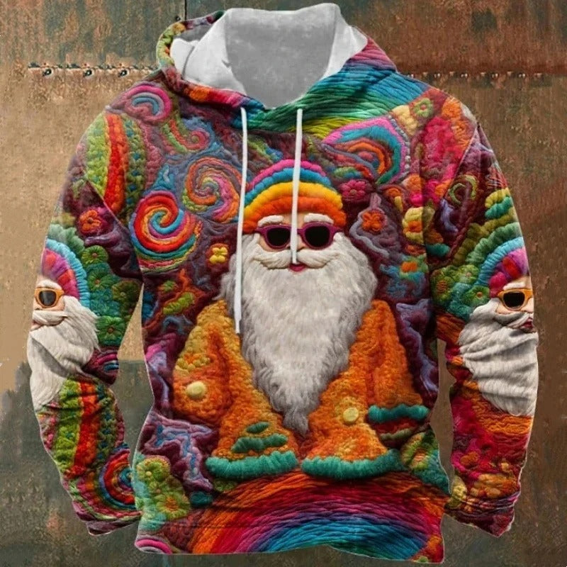 Funny Colourful Santa Claus 3D Print Hoodies For Men Clothes Fashion Cartoon Sweatshirt Xmas