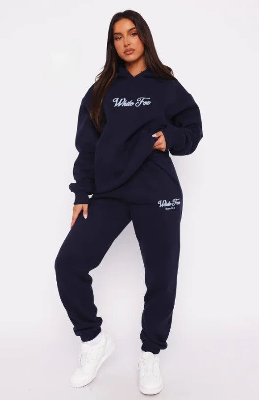 White Fox Letter Printed Two-piece Hooded Sportswear Set Hoodies and High Waist Short Pants Suit Spring Casual Loose Fashion Tracksuit