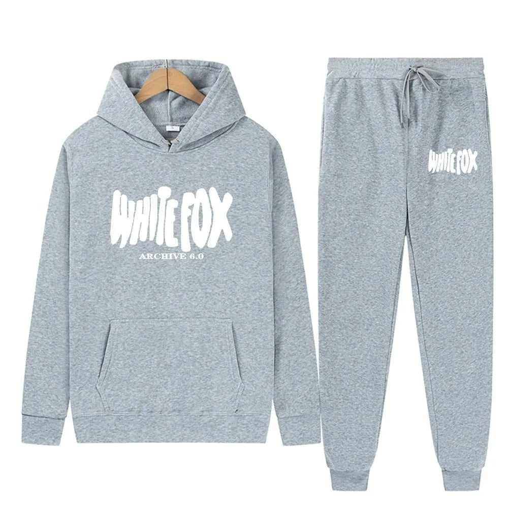 White Fox Autumn and Winter Plus Velvet Fashion Hoodie Street Hip Hop Skateboard Sports Set Casual High Quality Pure Cotton Set