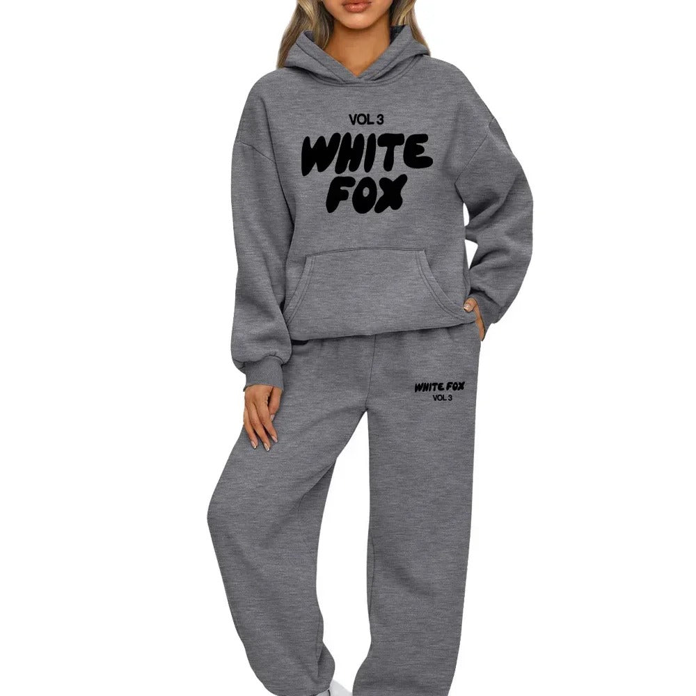 White Fox Womens Tracksuit Printing Hooded Sweatshirt Suit High Quality Casual Jogging Outfits Clothing Pullover Lady Sport Sets