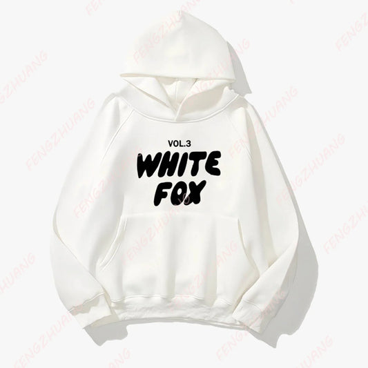 White Fox Women's Hoodie Loose Fitting Hoodie Thick Wool Letter Print Sweatshirts