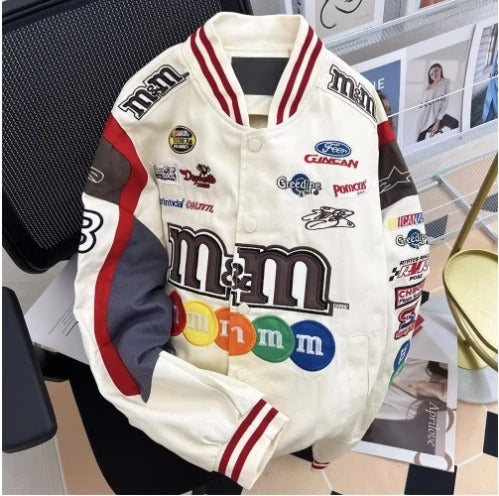 Men and Women Jacket Y2k Autumn Varsity Jacket Long Sleeve Motorcycle Jacket Racing Baseball Printed Casual Loose Coat