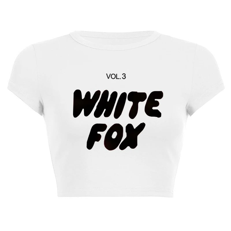 Women Crop Top White Fox Summer Sexy Got Milk Letter Graphic T Shirt Basic Streetwear Casual White Short Sleeve Y2k Girls Vintage T-shirts