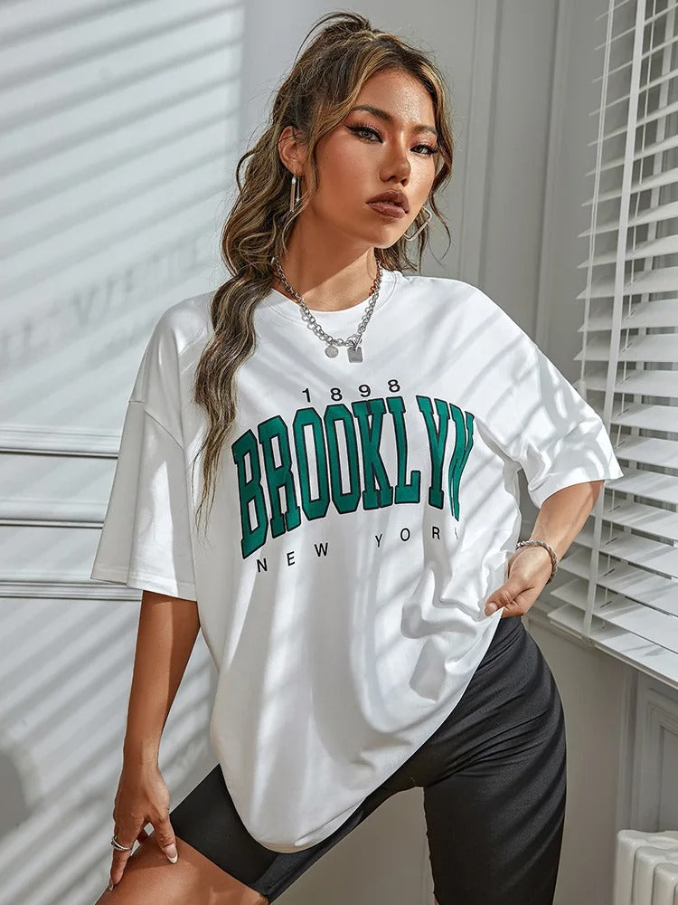 BROOKLYN Printed Men's and Women's T-shirt Summer Fashion Casual European and American Women's Tops Oversized T Shirt