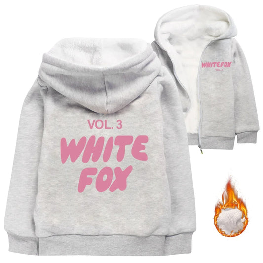 White Fox Children Clothes Winter Kids Warm Thick Velvet Hoody Jacket Teenager Boy Tops vol.3 Baby Girls Zipper Jackets Coat 2-15Y