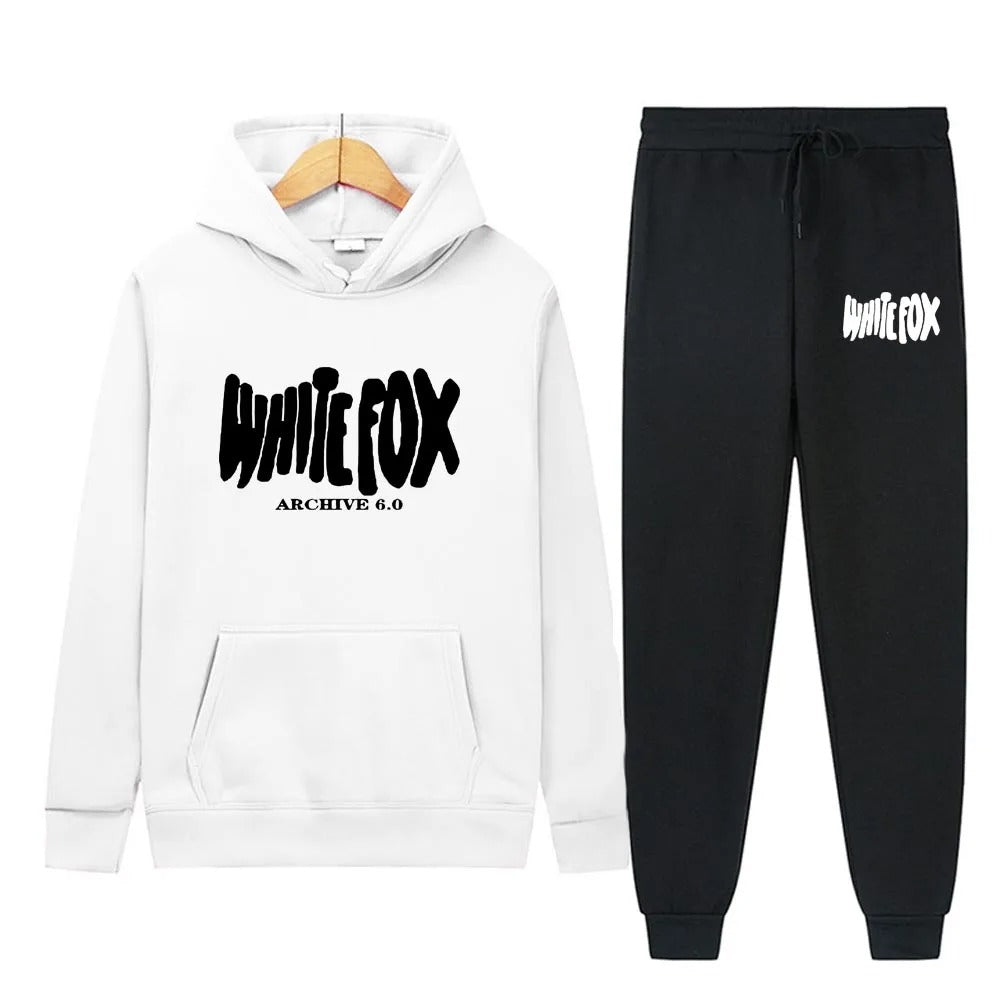 White Fox Autumn and Winter Plus Velvet Fashion Hoodie Street Hip Hop Skateboard Sports Set Casual High Quality Pure Cotton Set